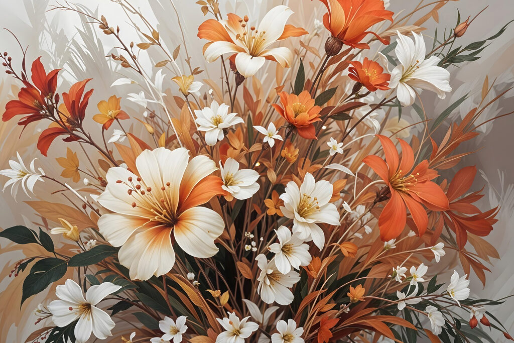 Flores otoñales, trazos finos — diseño completo