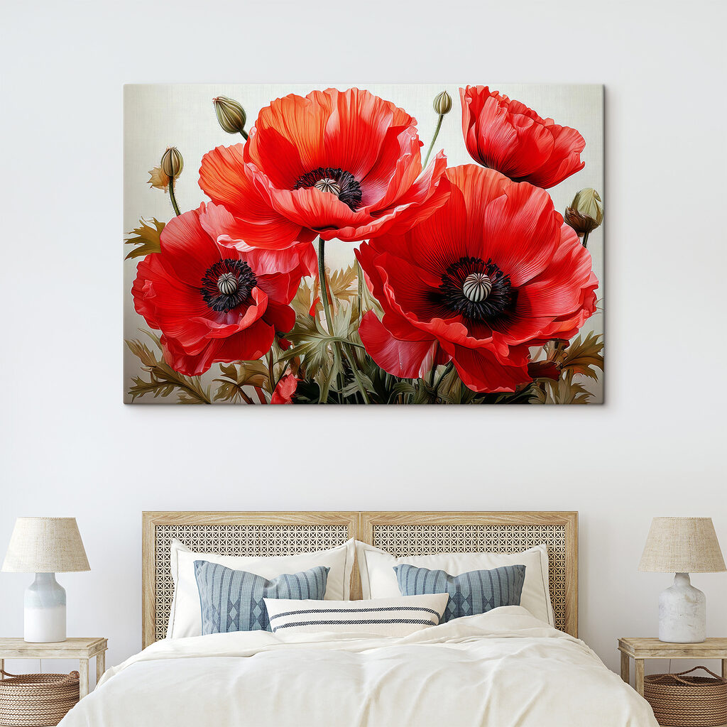 Amapolas rojas de cerca en un interior