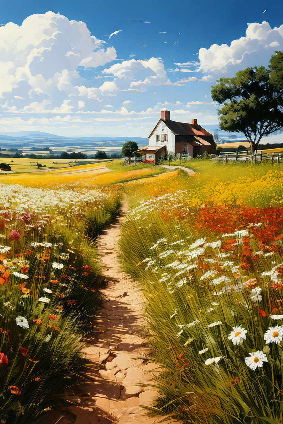 Sendero entre flores — diseño completo