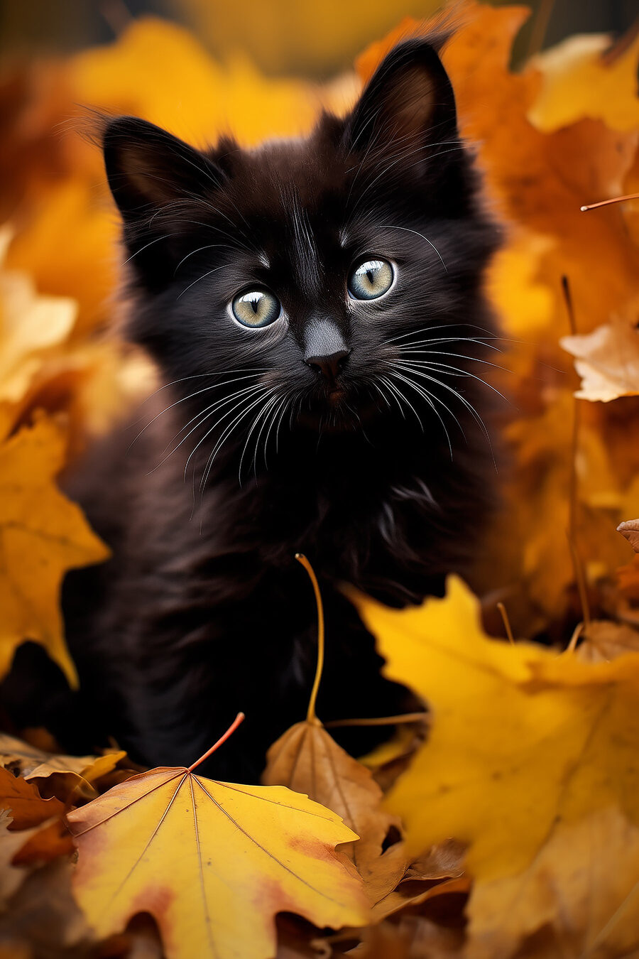 Gato negro en otoño — diseño completo