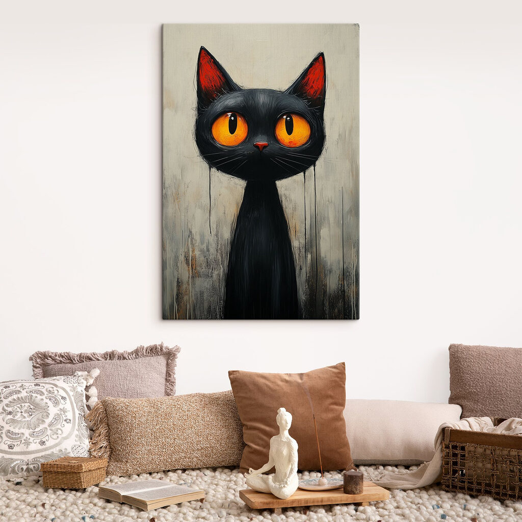 Gato de ojos naranjas en un interior