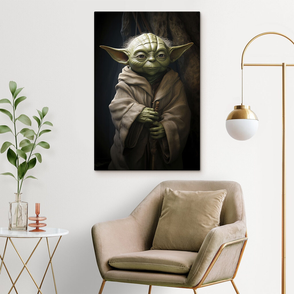 Yoda entre pliegues en un interior