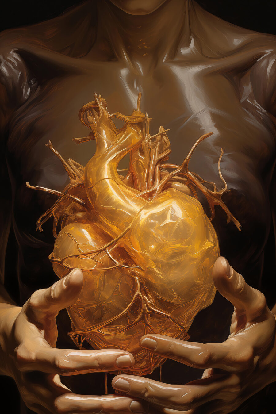 Manos y corazón luminoso — diseño completo