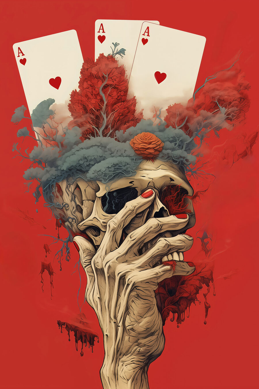 Calavera entre naipes — diseño completo