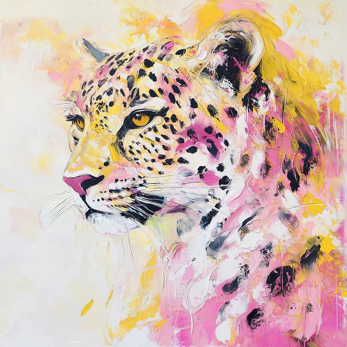 Leopardo entre acuarela rosa — diseño completo