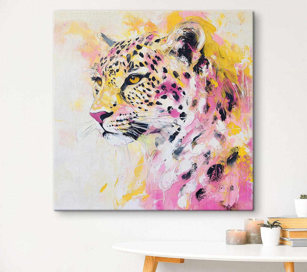 Leopardo entre acuarela rosa — interior 2