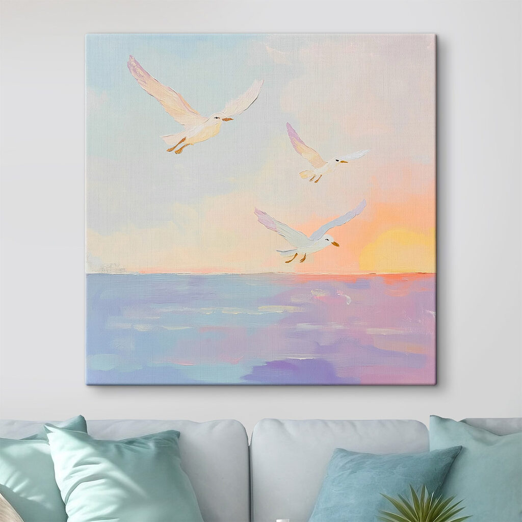 Gaviotas en atardecer pastel — interior 2