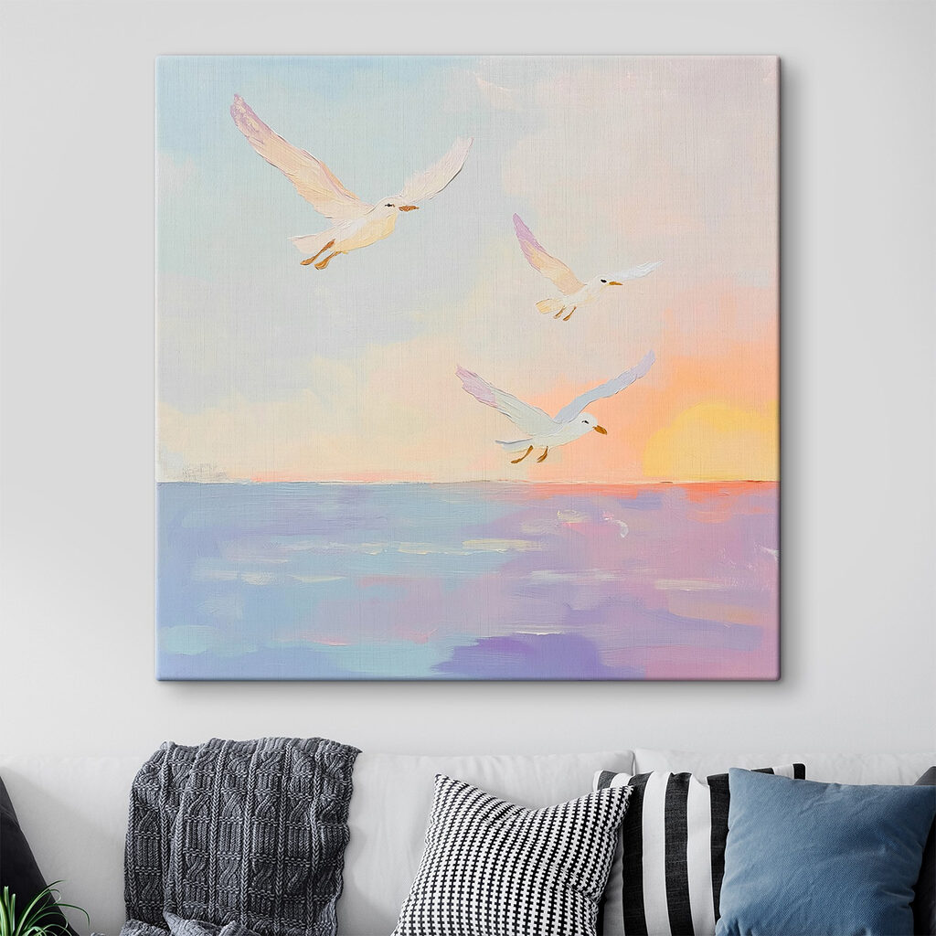Gaviotas en atardecer pastel — interior 1