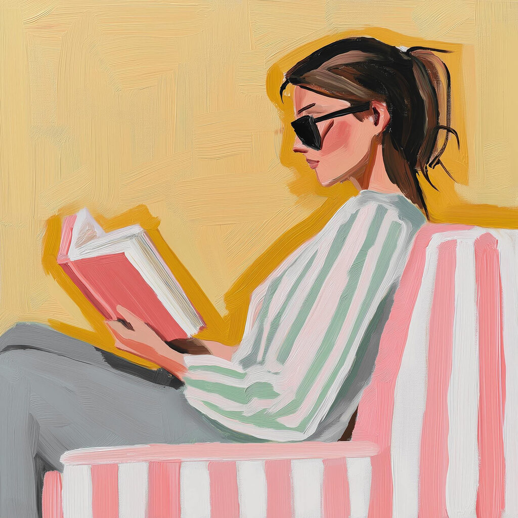 Lectura entre rayas rosas — diseño completo