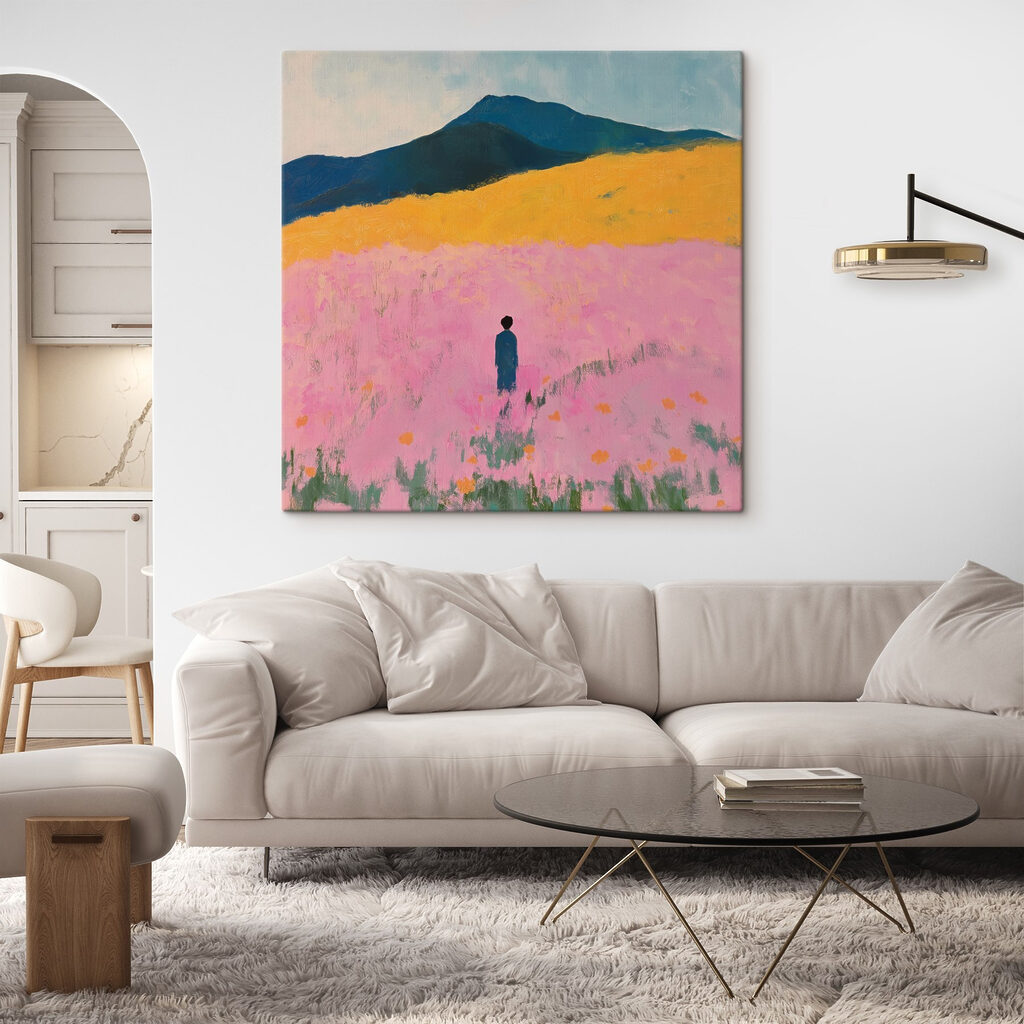 Figura solitaria, campo rosa — interior 4