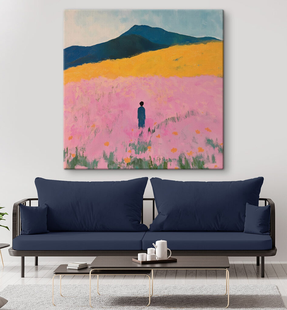 Figura solitaria, campo rosa — interior 3