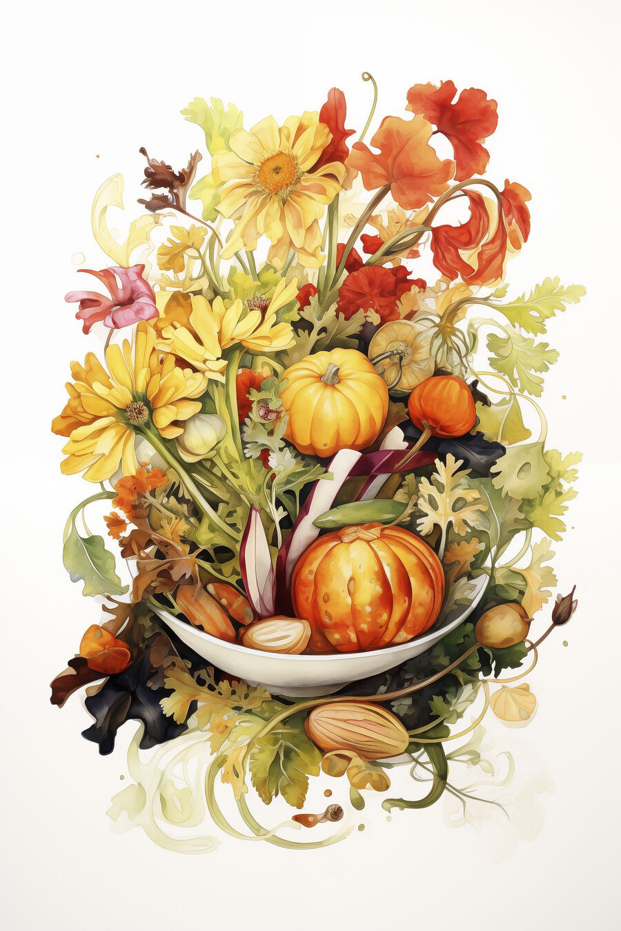 Verduras en acuarela cálida — diseño completo