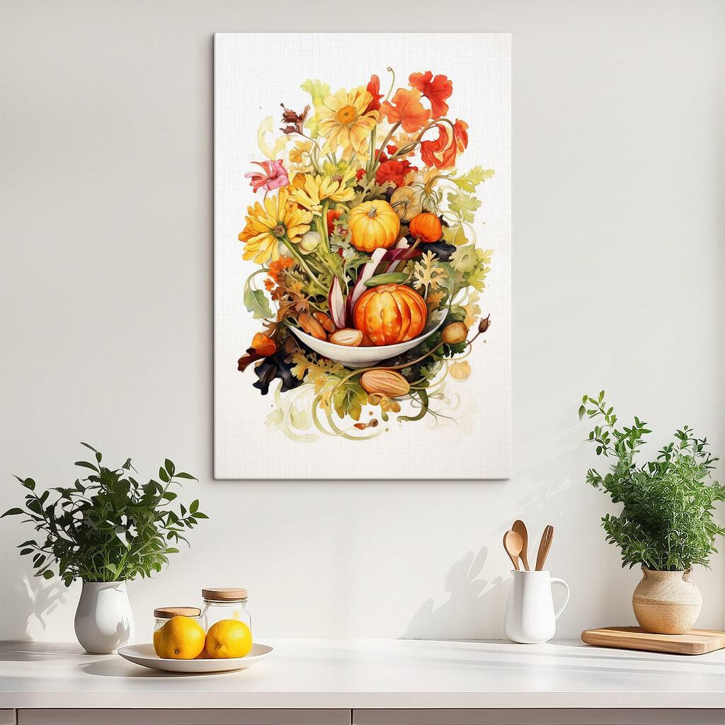 Verduras en acuarela cálida — interior 1