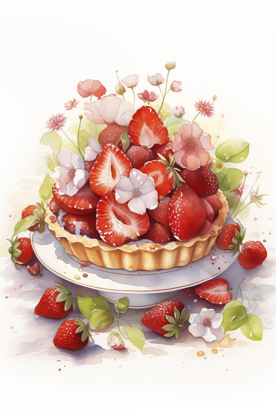 Tarta de fresas floridas — diseño completo