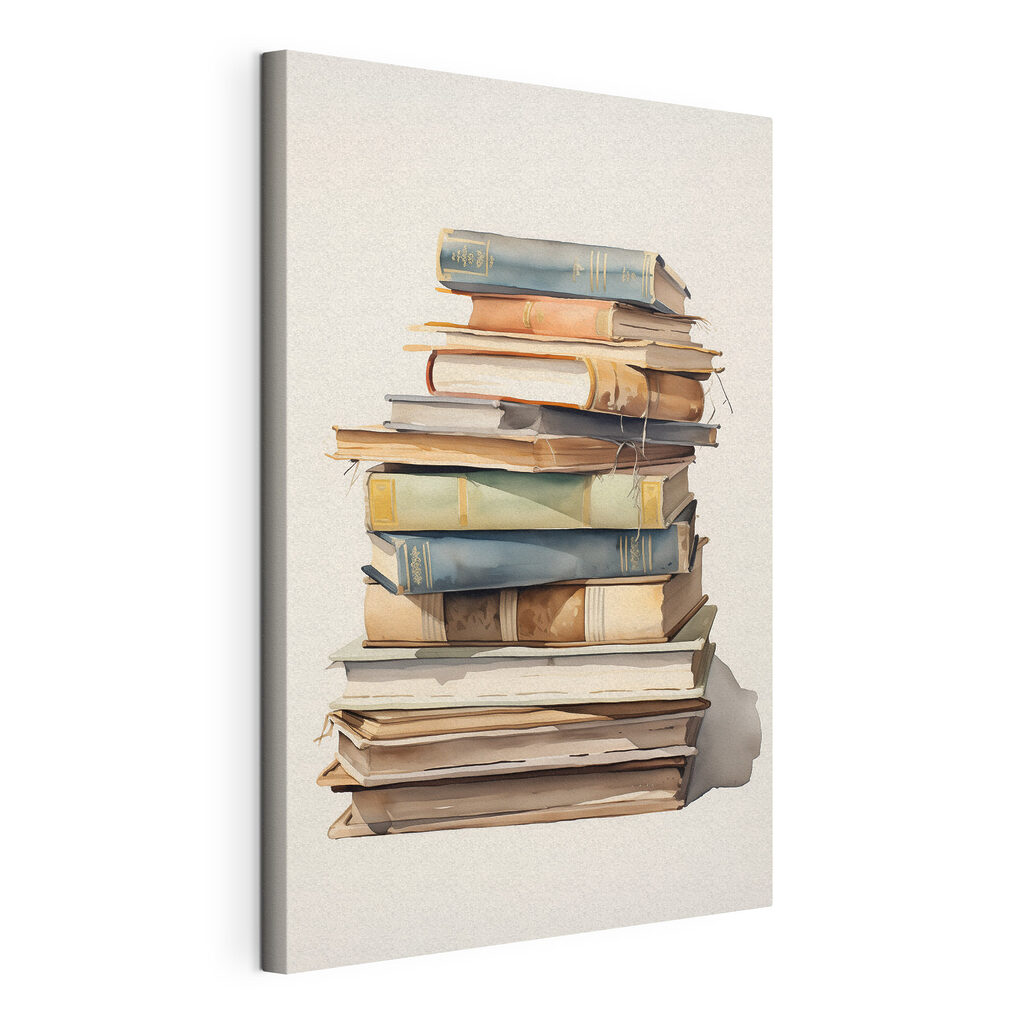 Pila de libros antiguos, lienzo tensado con el borde envolvente