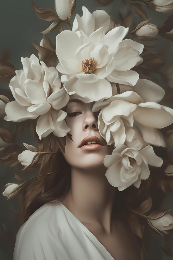 Flores blancas como velo — diseño completo