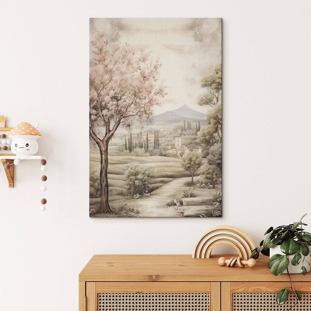 Árbol rosa y camino — interior 2