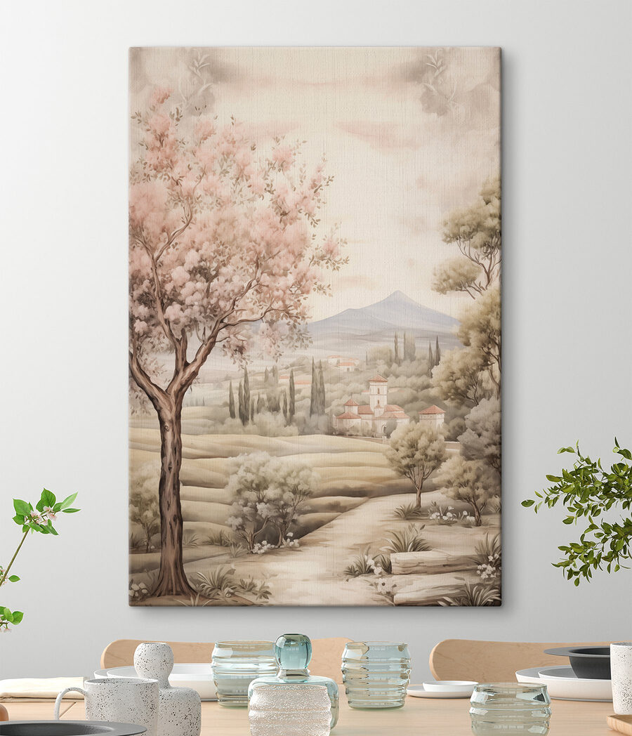 Árbol rosa y camino — interior 1
