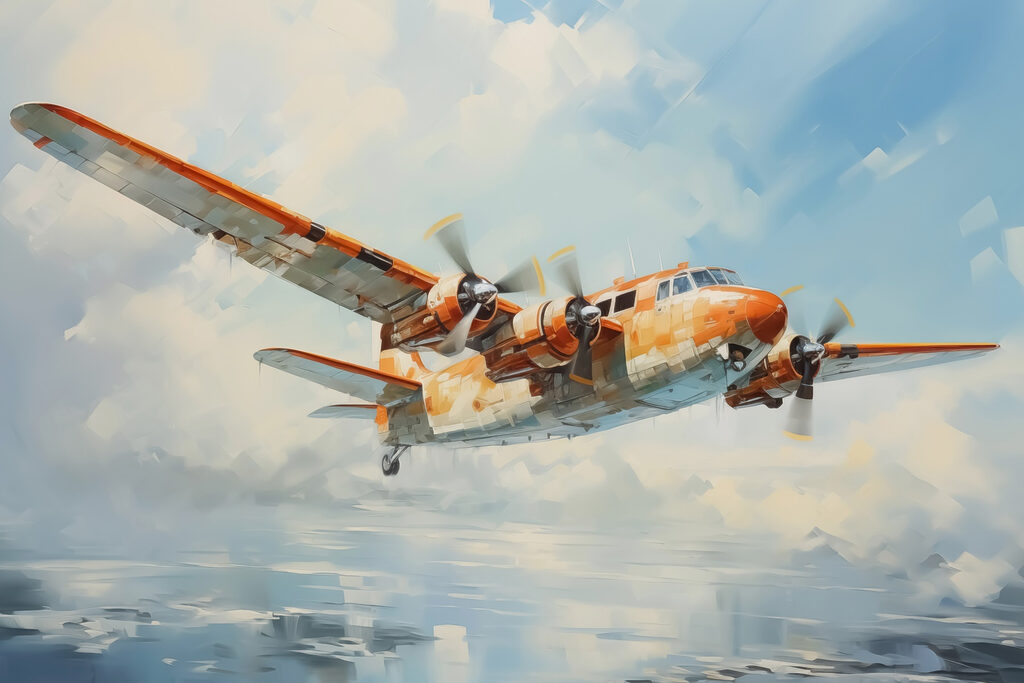 Avión entre nubes pintadas — diseño completo