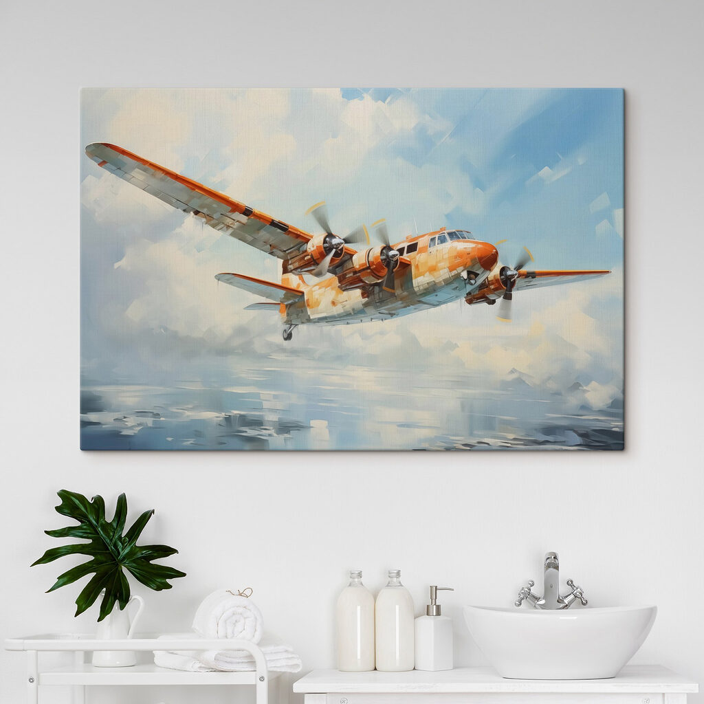 Avión entre nubes pintadas — interior 1