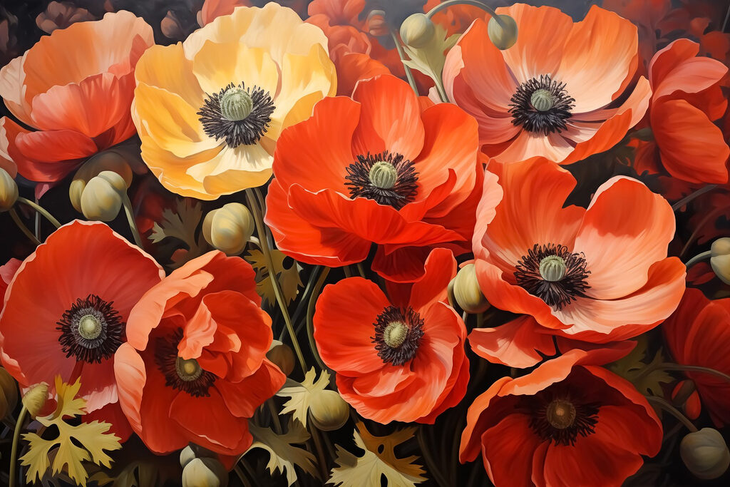 Amapolas en tonos cálidos — diseño completo