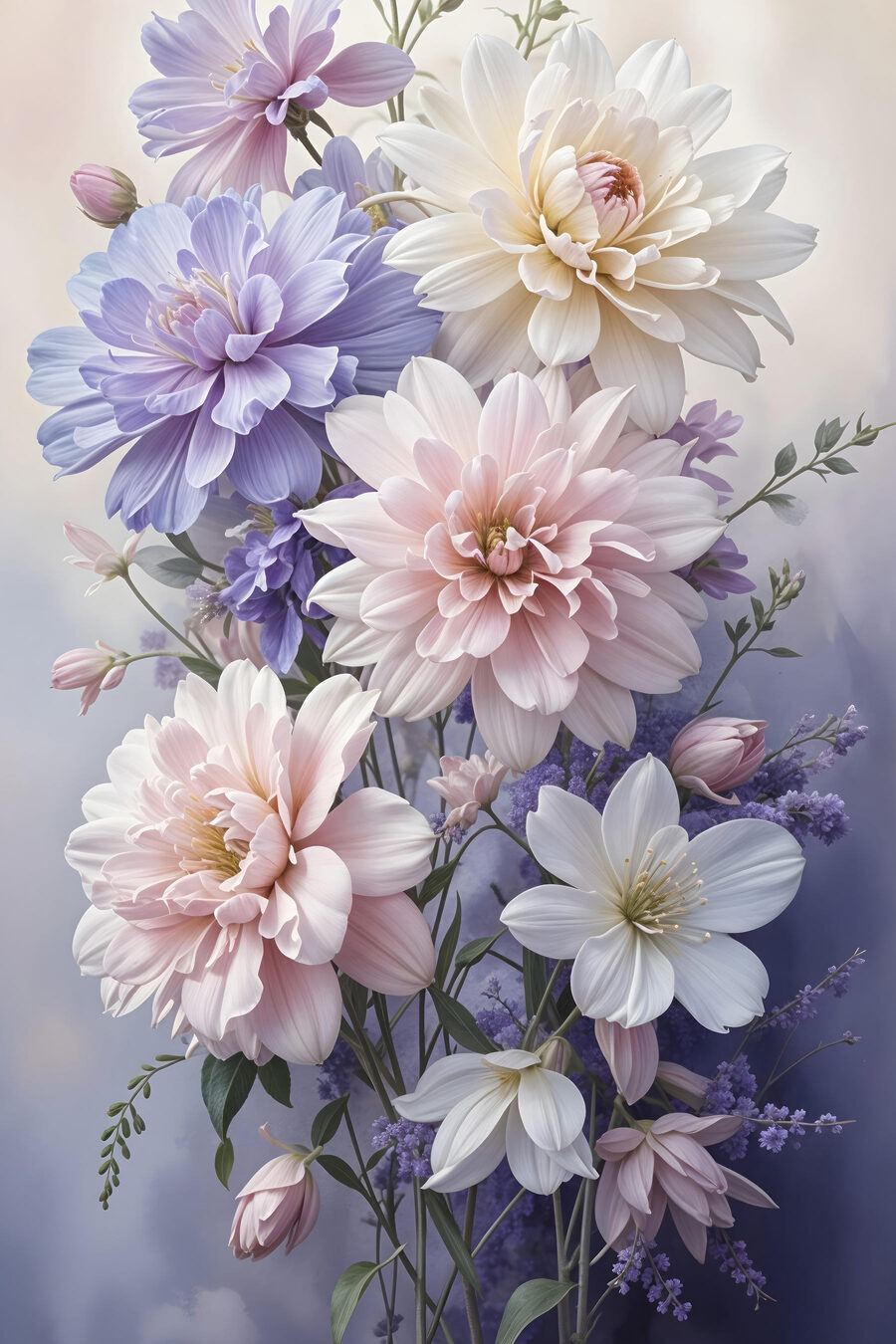 Dalias en tonos pastel — diseño completo