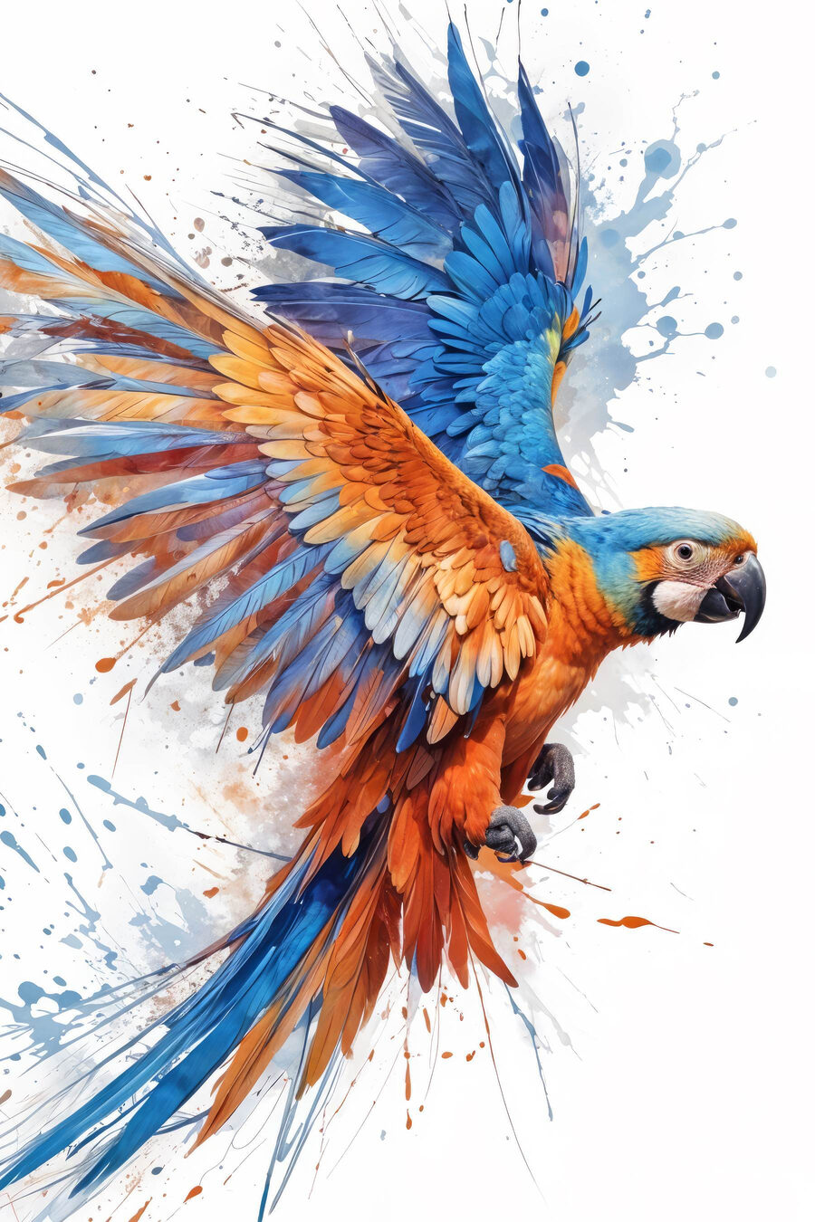Guacamayo volando en acuarela — diseño completo