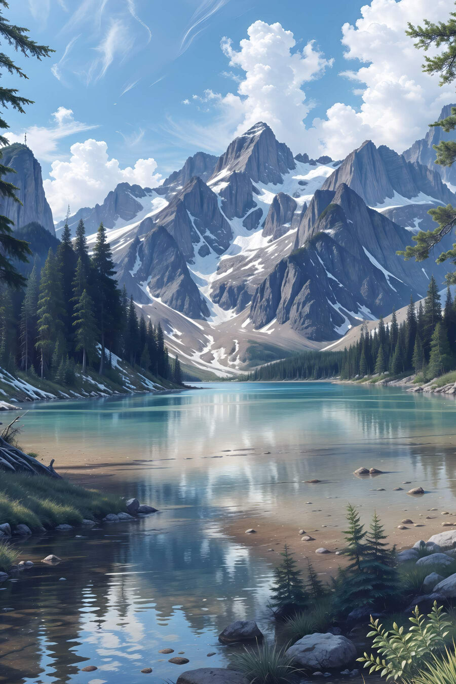 Cumbre sobre lago — diseño completo