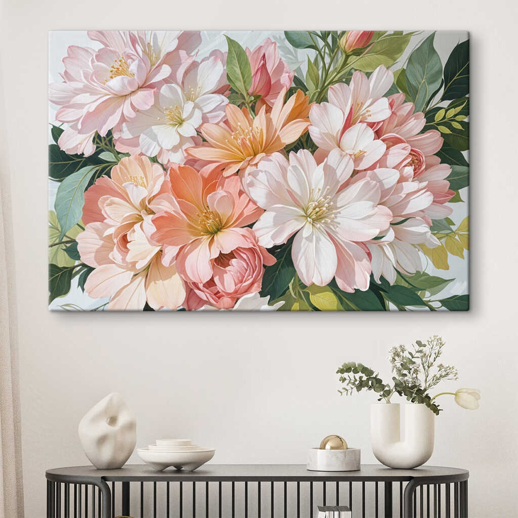Flores pastel entre hojas — interior 2