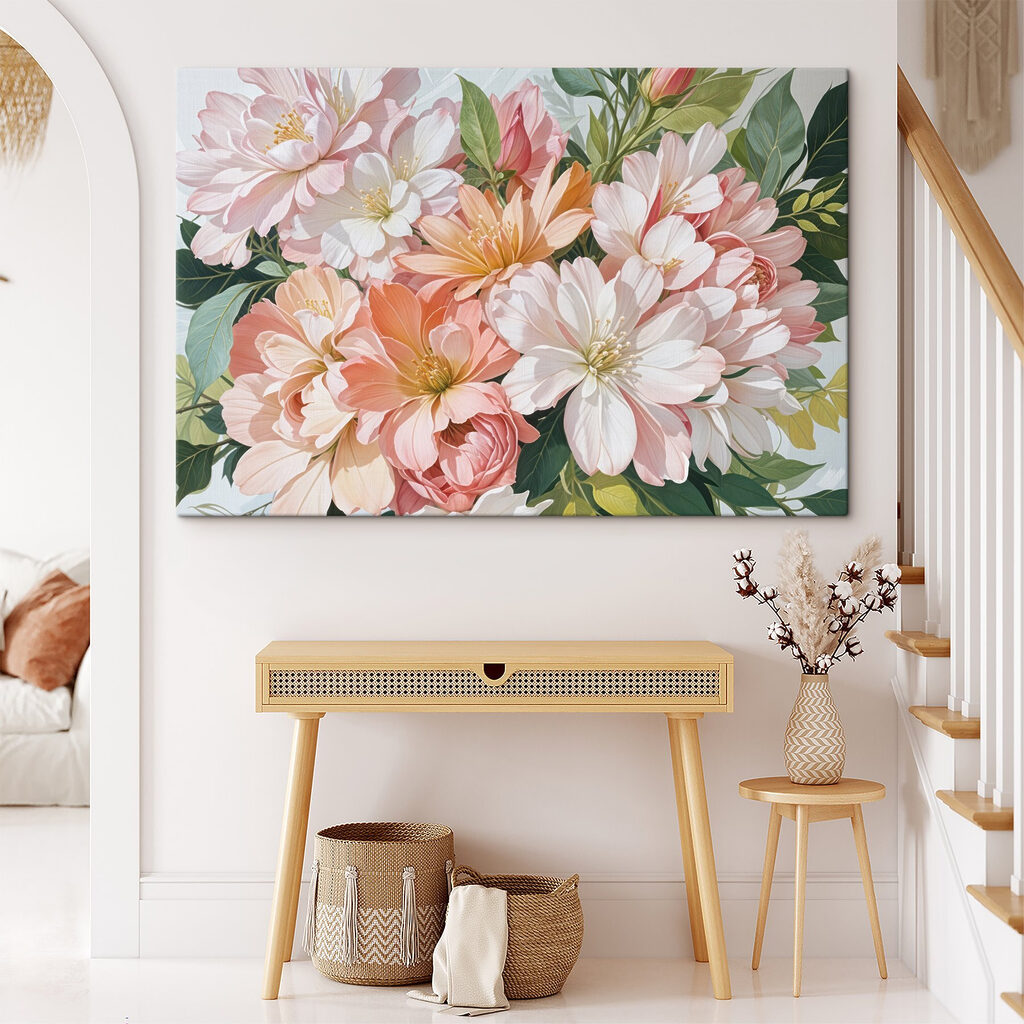 Flores pastel entre hojas — interior 1