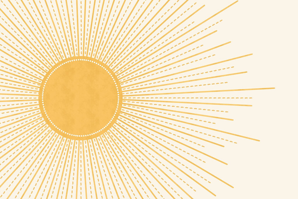 Sol con rayos punteados — diseño completo