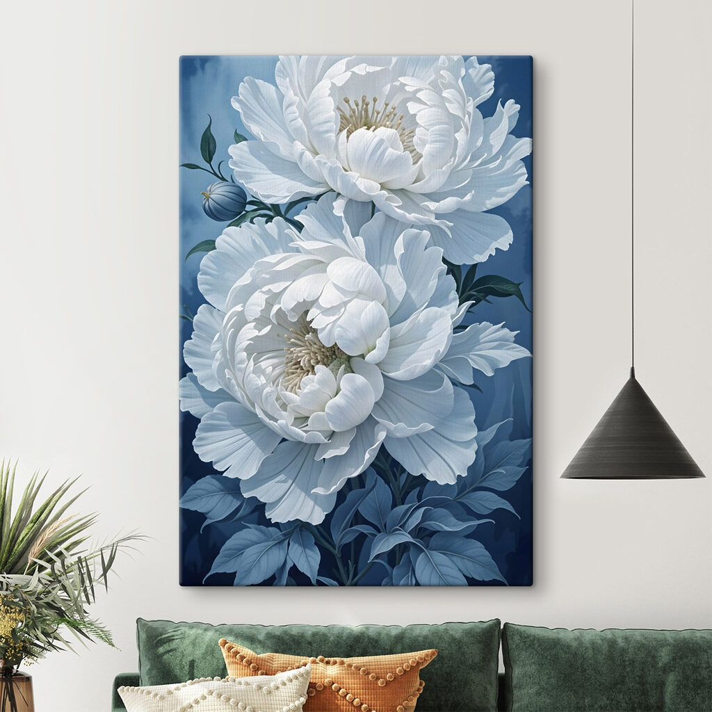 Peonías blancas sobre azul — interior 2