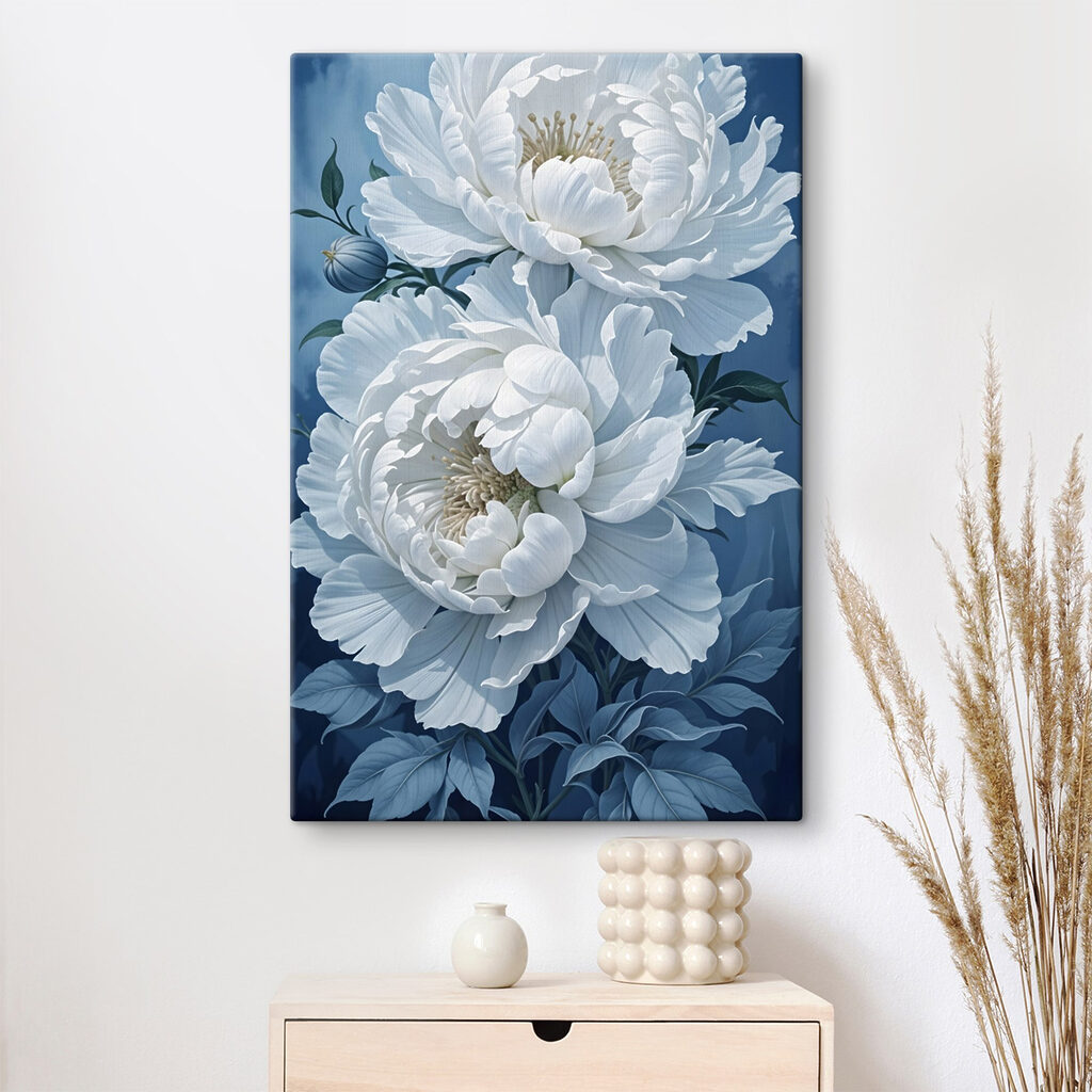 Peonías blancas sobre azul — interior 1