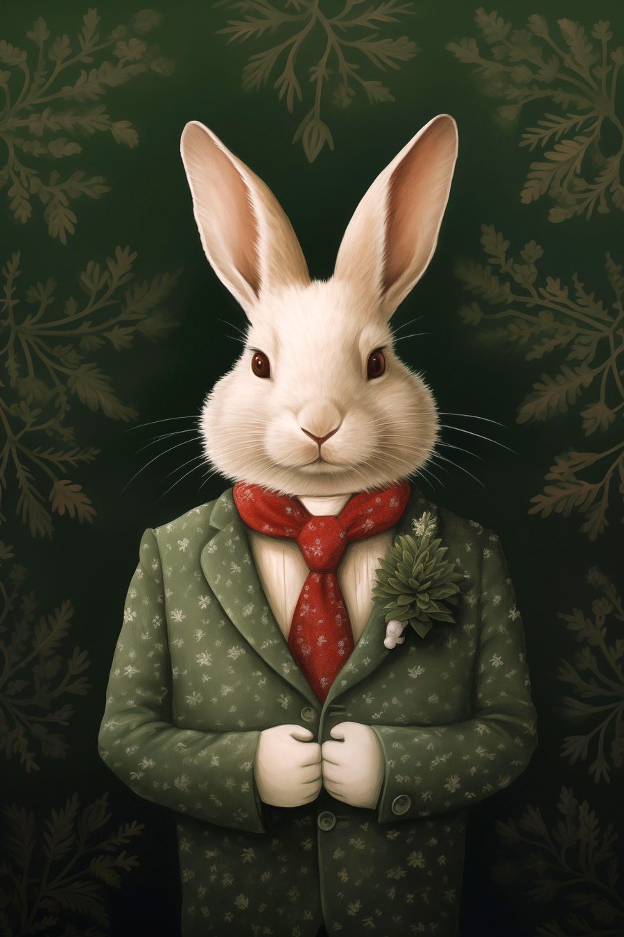 Conejo de traje verde — diseño completo