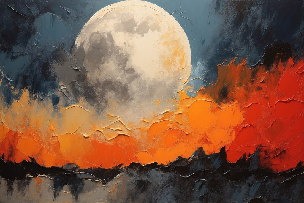 Luna sobre fondo naranja — diseño completo