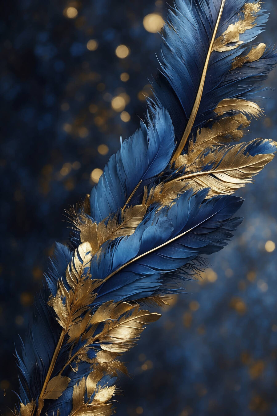 Plumas azules y doradas — diseño completo
