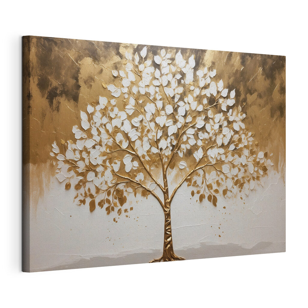 Árbol de hojas doradas, lienzo tensado con el borde envolvente