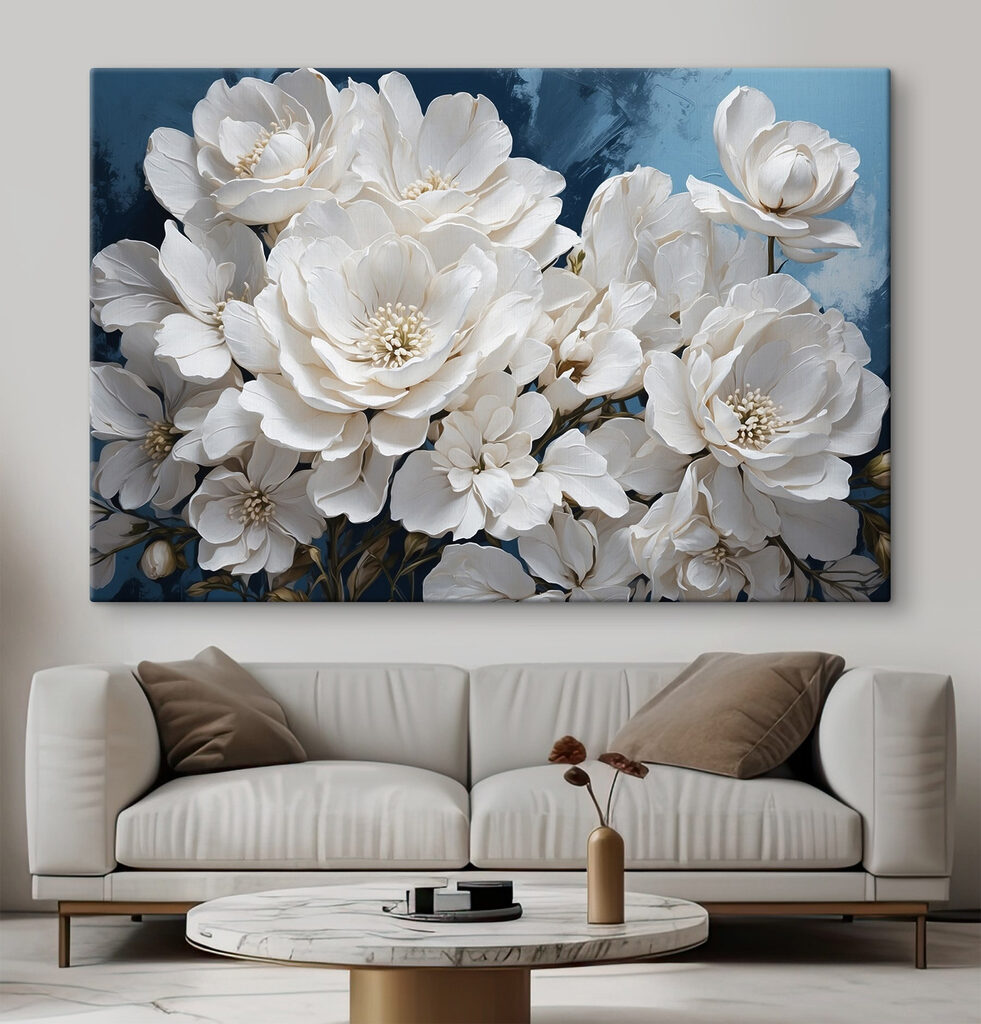 Ramillete blanco sobre azul — interior 3