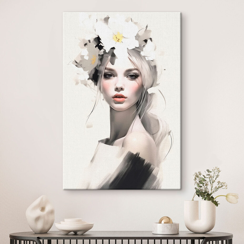 Retrato bajo flores blancas — interior 1