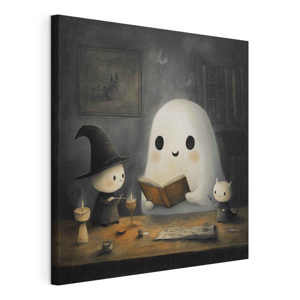 Fantasma que lee, lienzo tensado con el borde envolvente