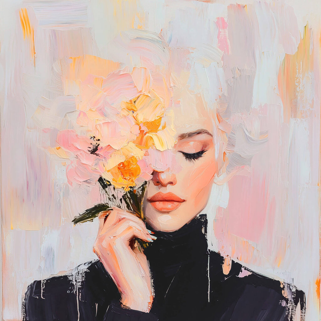 Flores junto al rostro — diseño completo