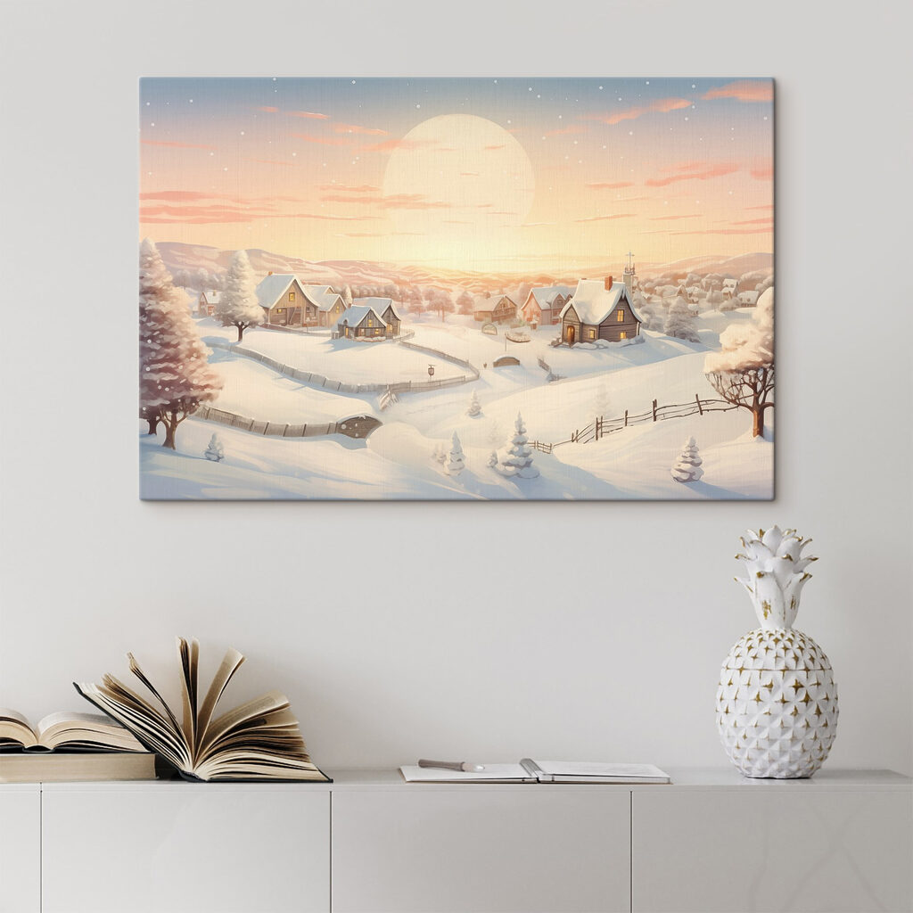 Pueblo nevado al amanecer — interior 1