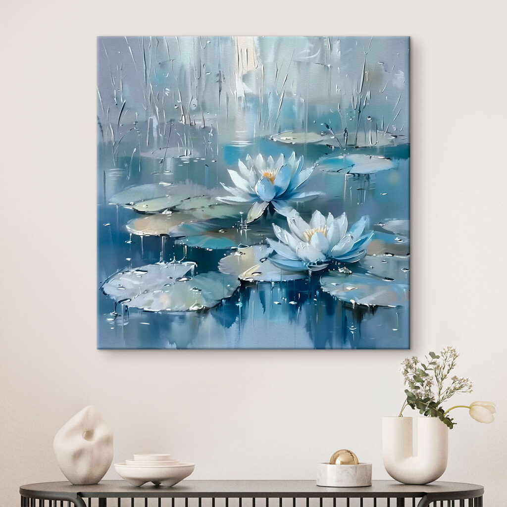 Nenúfares en azul en un interior