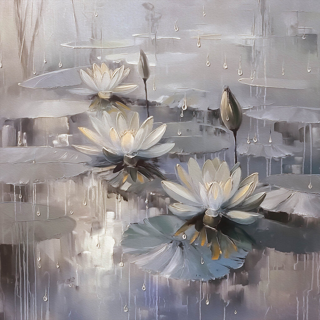 Nenúfares blancos en gris — diseño completo