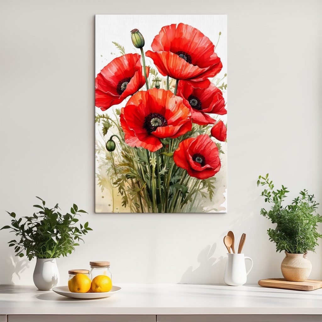 Amapolas sobre acuarela clara en un interior