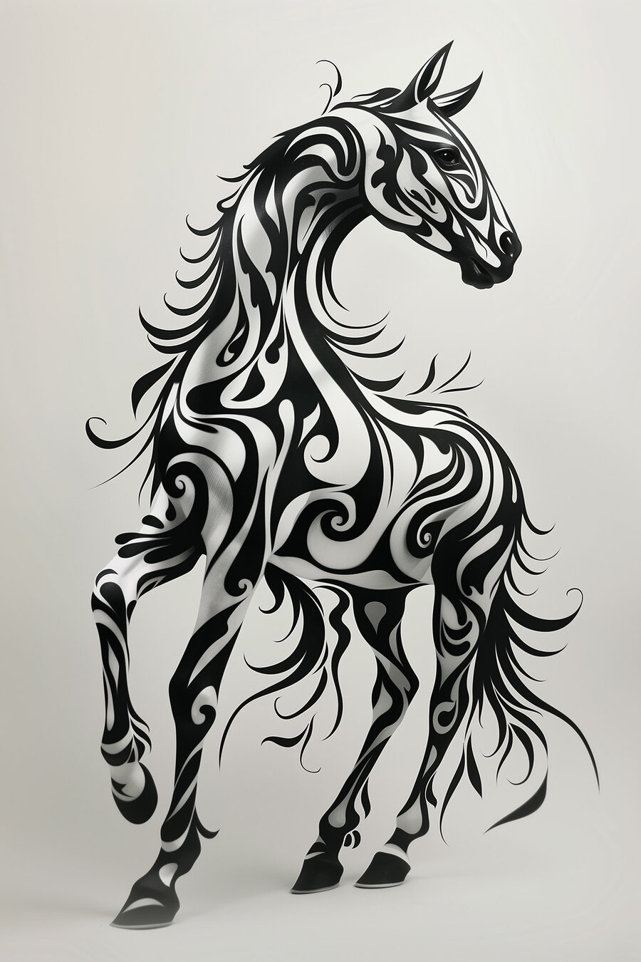 Caballo de líneas negras — diseño completo