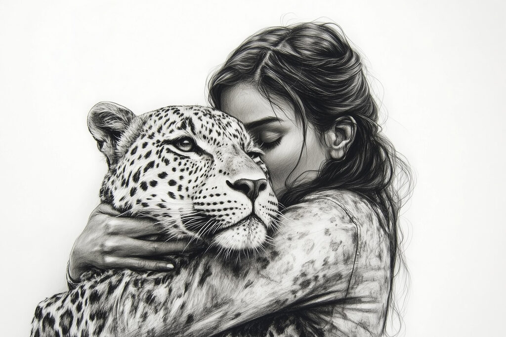 Abrazo dibujado a lápiz — diseño completo