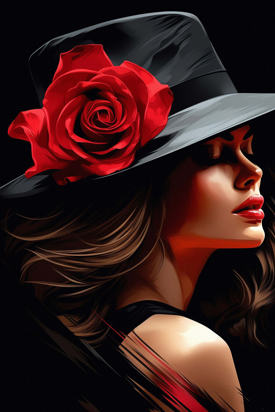 Rosa en sombrero negro — diseño completo
