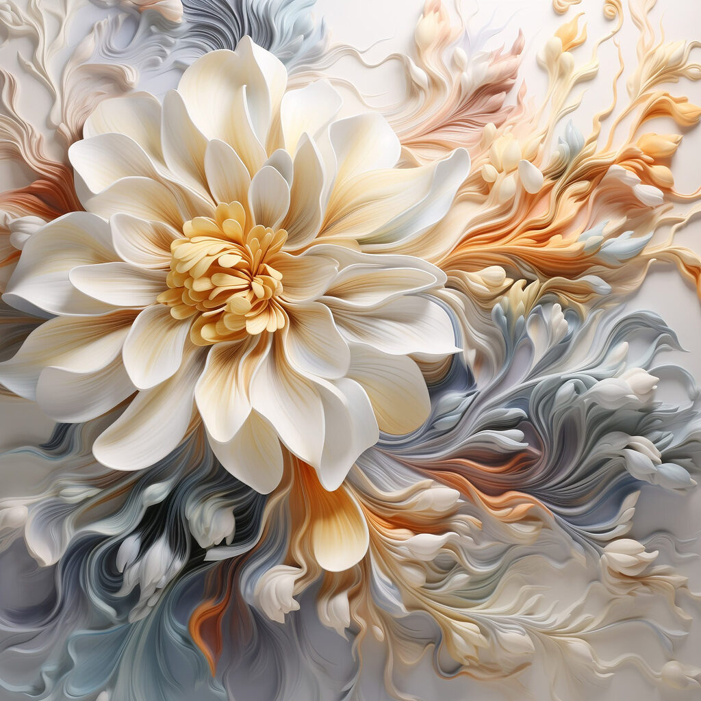 Flor crema entre volutas — diseño completo
