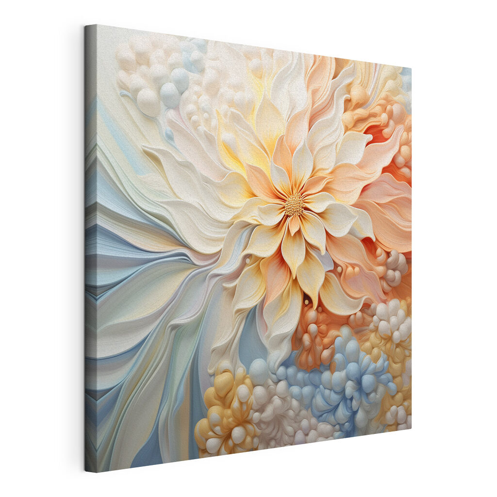 Flor en tonos pastel, lienzo tensado con el borde envolvente